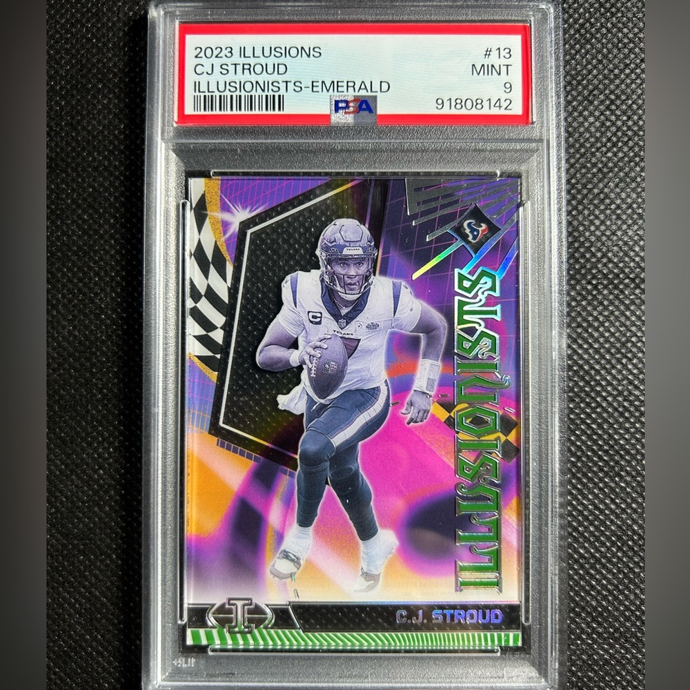 C.J. Stroud 2023 Illusions #13 Illusionists Emerald Green Acetate SP RC PSA 9